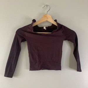 Spanx Womens Long Sleeves Crop Top Plus 1X 2X Burgundy Pullover Shapeware